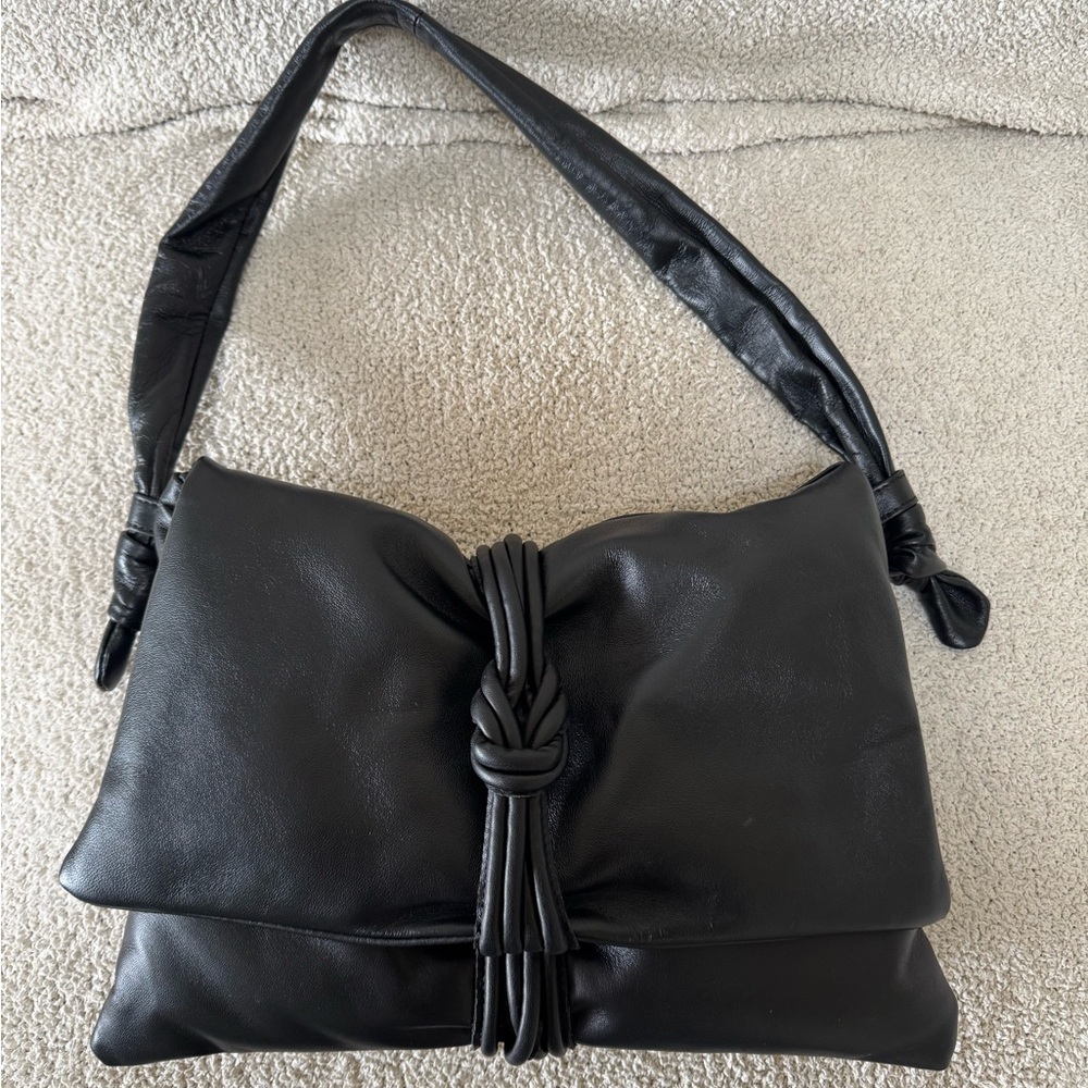Italian Leather Black Knotted Shoulder Bag